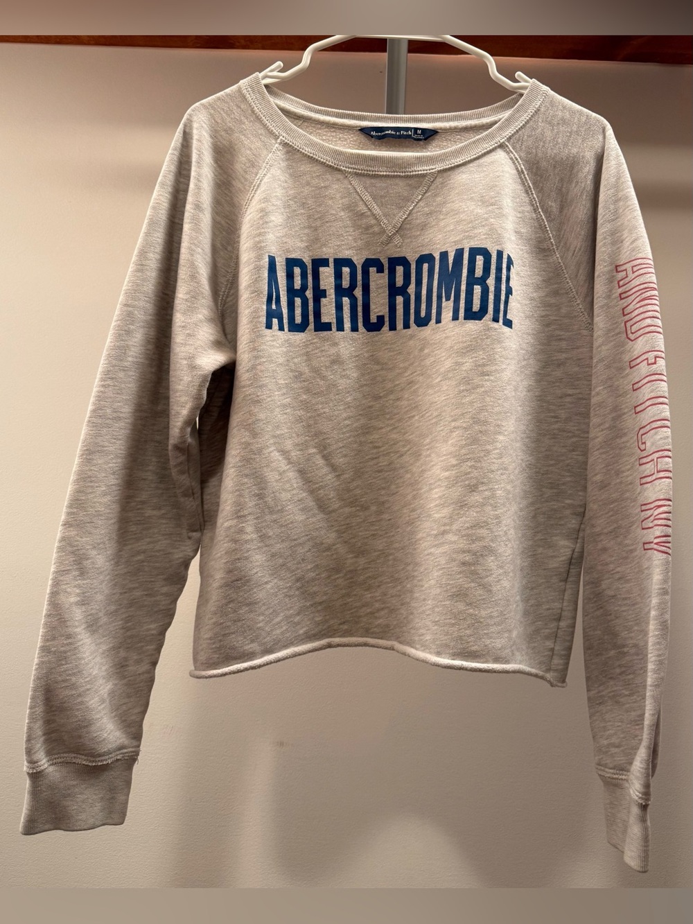 Abercrombie Light Gray Logo Sweatshirt with Blue Text